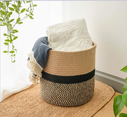 Wholesale Handmade Design Decorative Small Woven Grey Cotton Rope Baskets For Laundry Plants Storage Baskets