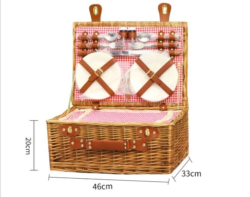 Fabric Linen Wicker Rattan Storage 4 Person Woven Willow Picnic Basket