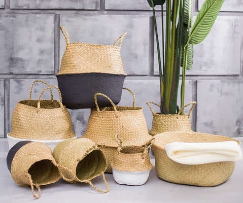 Handicraft Natural Seagrass Storage Basket With Handle ECO Friendly Kids Toy Clothes Baskets Storage Home Decoractions