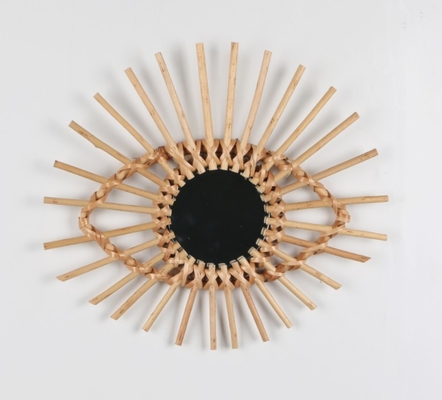 Wall Mounted Hanging Make Up Decoration Handmade Woven Rattan Wicker Willow Wood Round Oval Shape Full Length Mirror