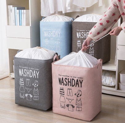White Kids Baby Cotton Canvas Fabric Storage Bin Dirty Cloth Toys Collecting Basket Set Foldable Custom Laundry Bags