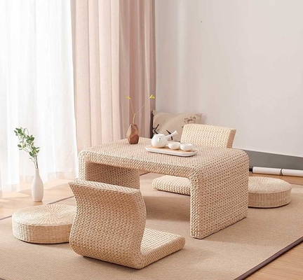 The Cane Makes Up Tea Table Natural Straw Woven Floor Table Natural fiber Window Table