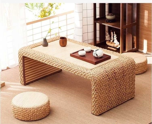 The Cane Makes Up Tea Table Natural Straw Woven Floor Table Natural fiber Window Table