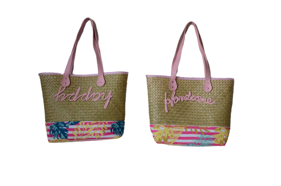 ECO Friendly Fashion Summer Tote Handbag Bohemian Handmade Bali Bags Straw Beach Bag Cotton Canvas Shopping Bags