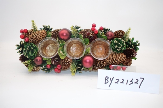 New Style Wholesales Pine Cone Xmas Candle Holder Artificial Table Christmas Candle Holder Decoration