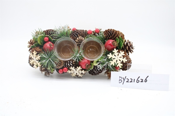 New Style Wholesales Pine Cone Xmas Candle Holder Artificial Table Christmas Candle Holder Decoration