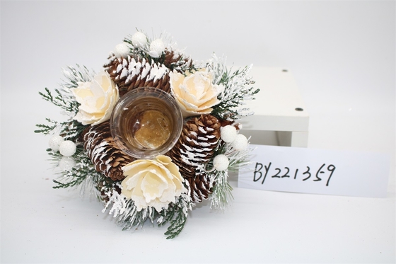 New Style Wholesales Pine Cone Xmas Candle Holder Artificial Table Christmas Candle Holder Decoration