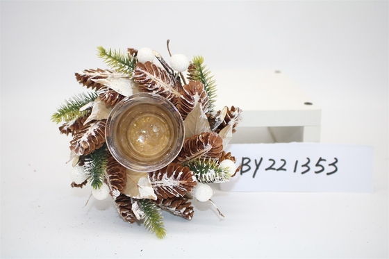 New Style Wholesales Pine Cone Xmas Candle Holder Artificial Table Christmas Candle Holder Decoration