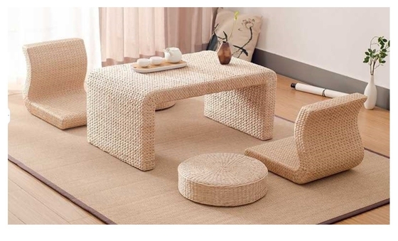 The Cane Makes Up Tea Table Natural Straw Woven Floor Table Natural fiber Window Table
