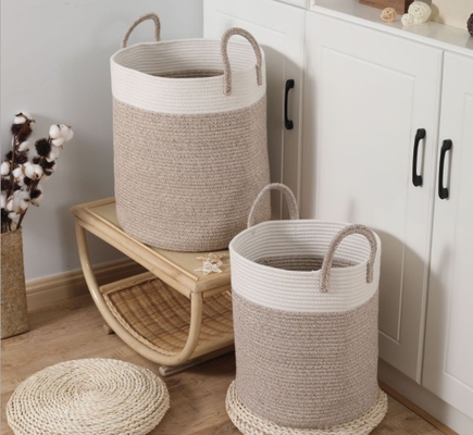 Handmade Eco Friendly Christmas Gift Storage Cotton Rope Woven Laundry Basket For Kid Clothes Toys