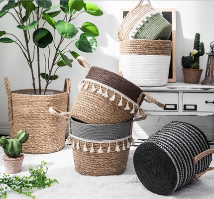 Handicraft Natural Seagrass Storage Basket With Handle ECO Friendly Kids Toy Clothes Baskets Storage Home Decoractions