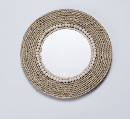 Design Natural Bathroom Large Wall Decorative Woven Custom Framed Wooden Rattan Wicker Willow Mirror