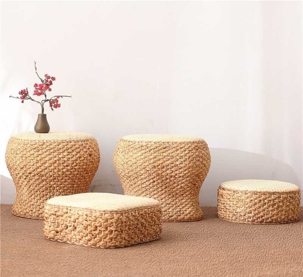 Natural Straw Household Storage Stool Grass Woven Ottoman Box Eco-Friendly Hand-Woven Grass Rattan Stools