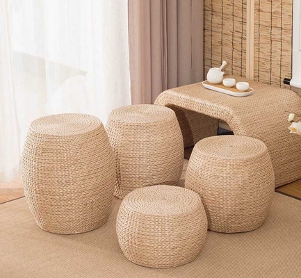 Natural Straw Household Storage Stool Grass Woven Ottoman Box Eco-Friendly Hand-Woven Grass Rattan Stools