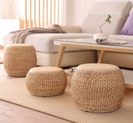 Natural Straw Household Storage Stool Grass Woven Ottoman Box Eco-Friendly Hand-Woven Grass Rattan Stools