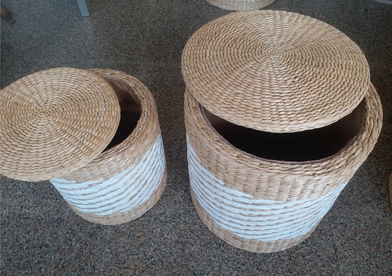 Natural Straw Household Storage Stool Grass Bamboo Woven Ottoman Box Eco-Friendly Hand-Woven Grass Rattan Stools