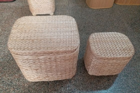 Natural Straw Household Storage Stool Grass Bamboo Woven Ottoman Box Eco-Friendly Hand-Woven Grass Rattan Stools