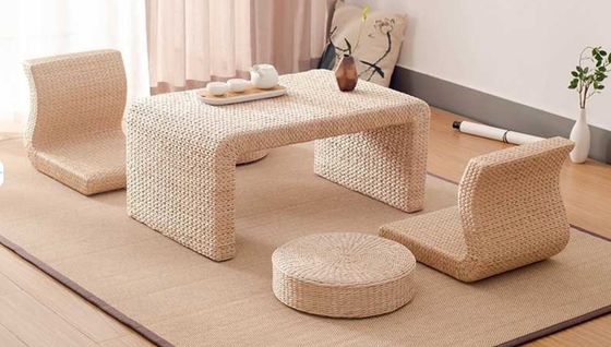 The Cane Makes Up Tea Table Natural Straw Woven Floor Table Natural fiber Window Table