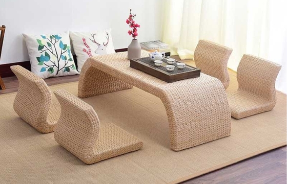 The Cane Makes Up Tea Table Natural Straw Woven Floor Table Natural fiber Window Table