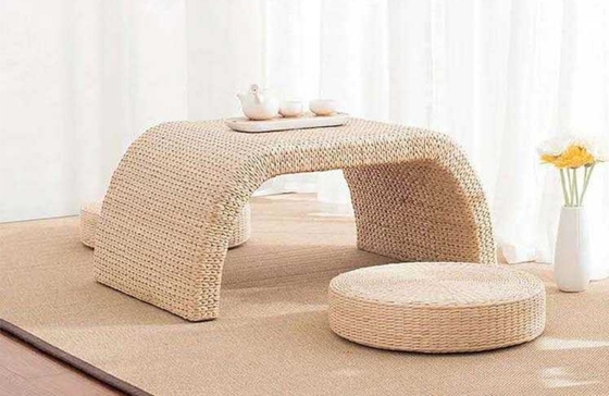 The Cane Makes Up Tea Table Natural Straw Woven Floor Table Natural fiber Window Table