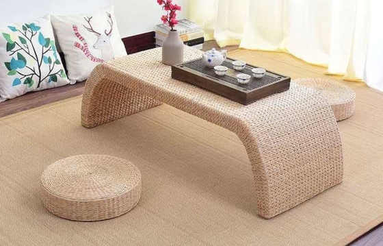 The Cane Makes Up Tea Table Natural Straw Woven Floor Table Natural fiber Window Table