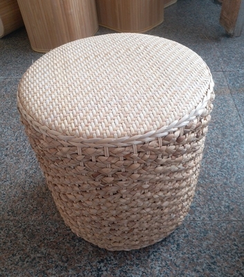 Natural Straw Household Storage Stool Grass Woven Ottoman Box Eco-Friendly Hand-Woven Grass Rattan Stools Seat Pad