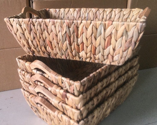 Hot sale eco-friendly waterhyacinth handmade woven water hyacinth cabinet straw storage basket hamper