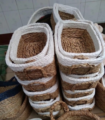 Hot sale eco-friendly waterhyacinth handmade woven water hyacinth cabinet straw storage basket hamper