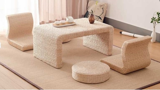 The Cane Makes Up Tea Table Natural Straw Woven Floor Table Natural fiber Window Table