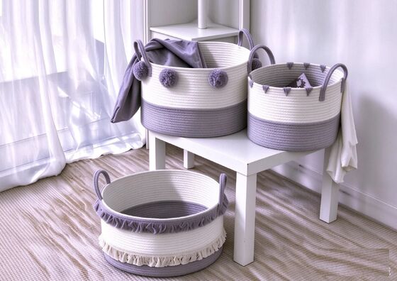 Wholesale 3pcs Set Foldable Handmade Woven Cotton Rope Hamper Storage Kids Toys Laundry Basket With Handles