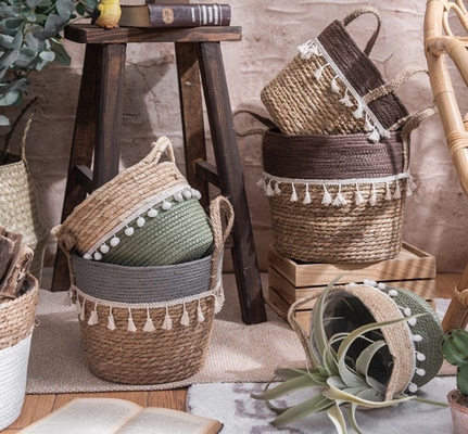 Handicraft Natural Seagrass Storage Basket With Handle ECO Friendly Kids Toy Clothes Baskets Storage Home Decoractions