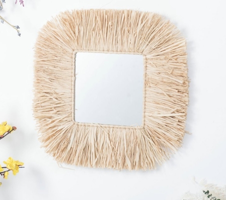 Wall Mounted Hanging Make Up Decoration Handmade Natural Seagrass Mirror