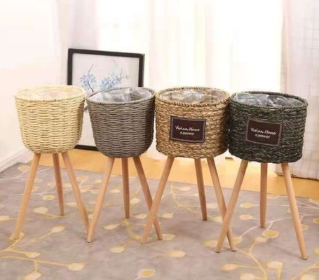 Best Home Decor Popular Rattan Plant Stand, Planter Holder Wholesale Natural Seagrass Vase Handicraft Wicker Flower Pot